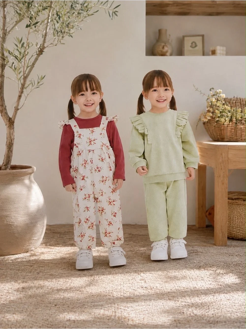 Baby Floral Overalls with Raspberry Top - Kids Bottoms
